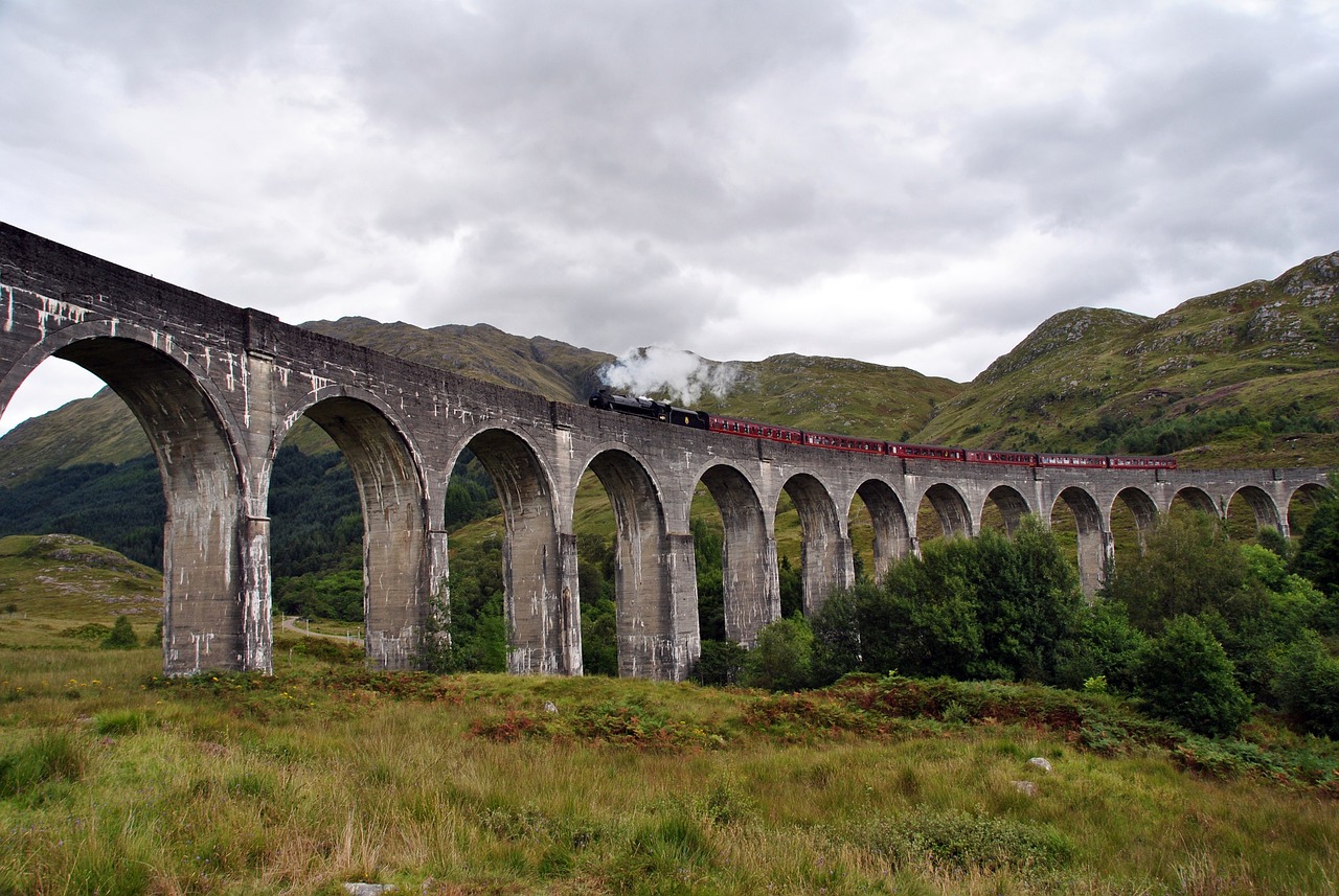 Glenfinnan Viaduct during the Harry Potter Train in Scotland