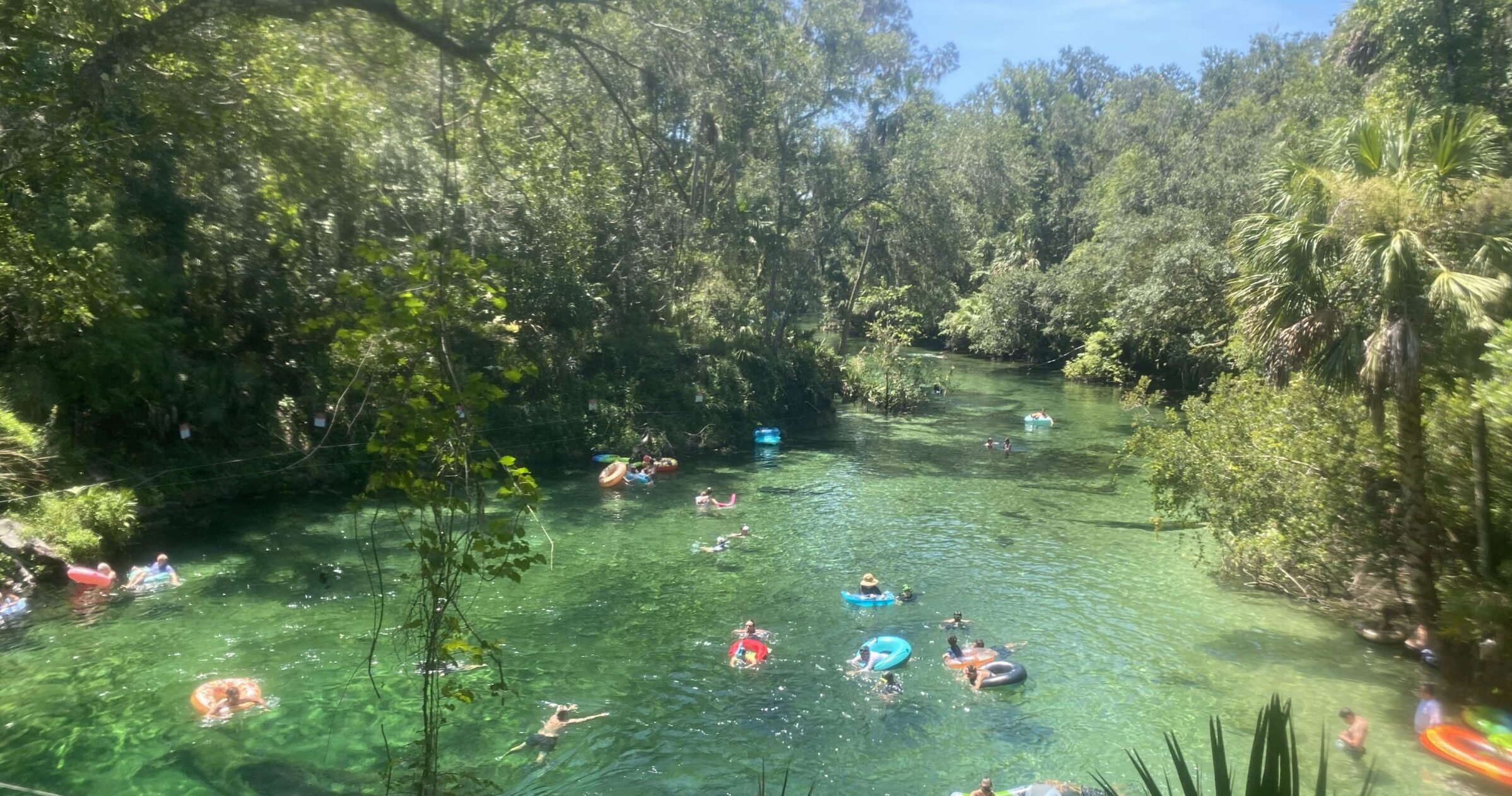 end of hiking trail at blue spring state park, inner tubes, florida spring