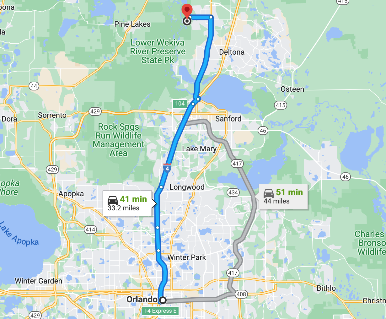 map from orlando to Blue Spring State Park. directions to florida spring.