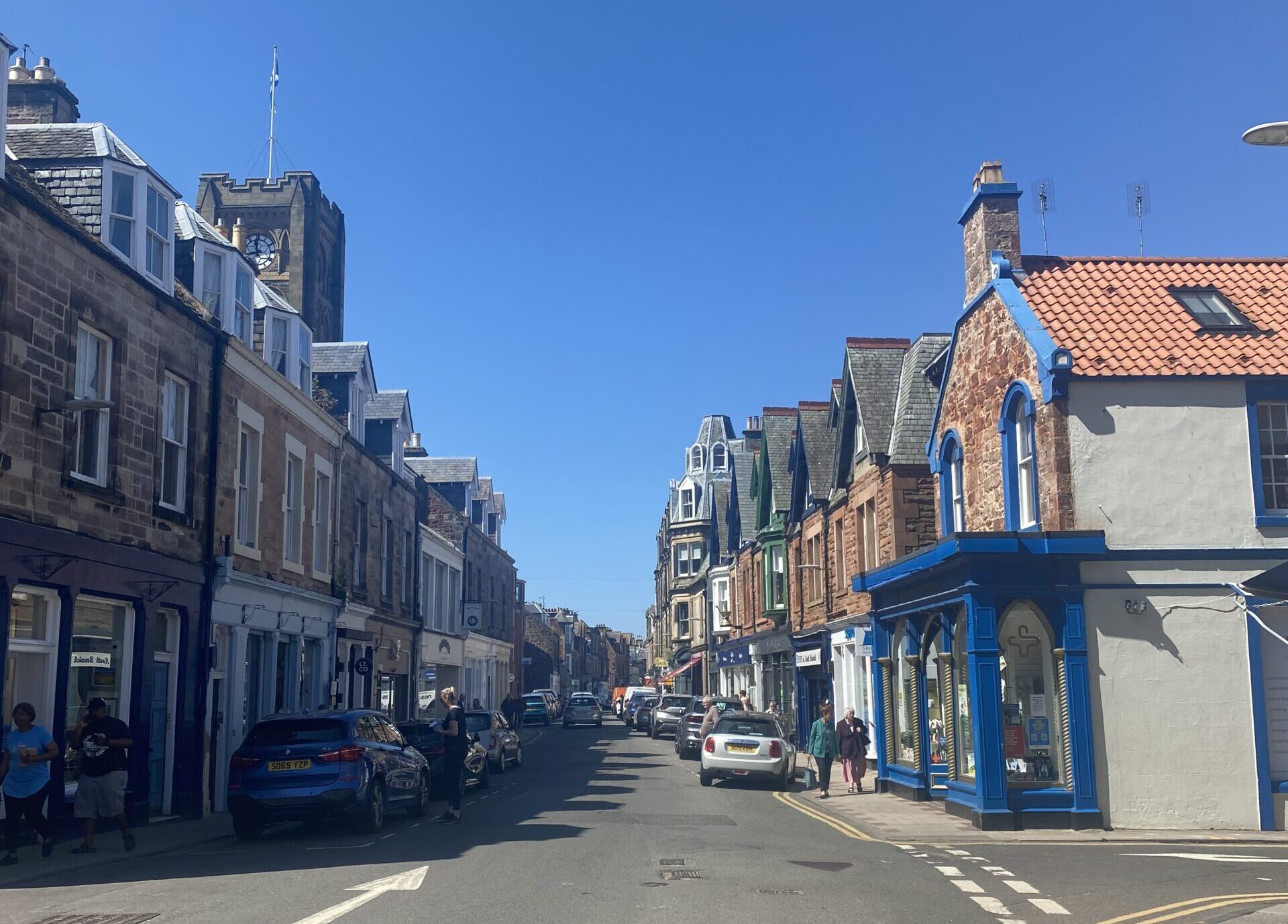 north berwick city street with shops and cars