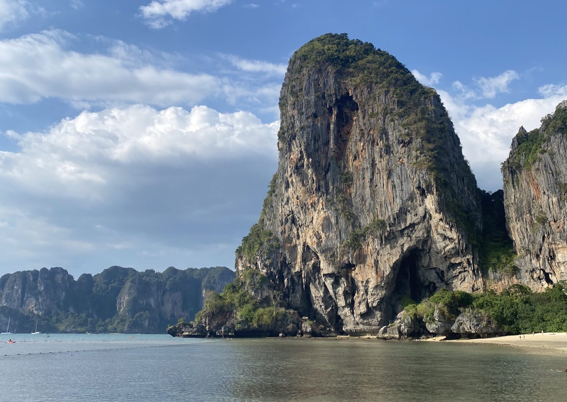 railay beach with limestome cliff in thailand