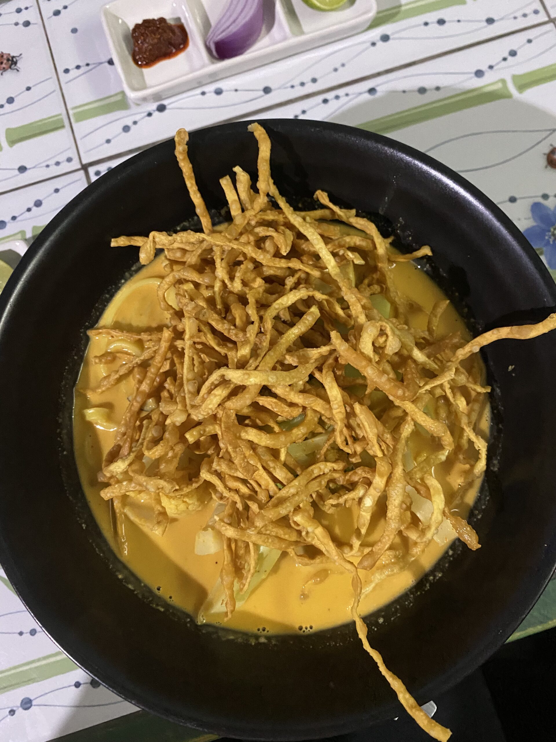 khao soi - northern thai food with yellow curry and rice noodles