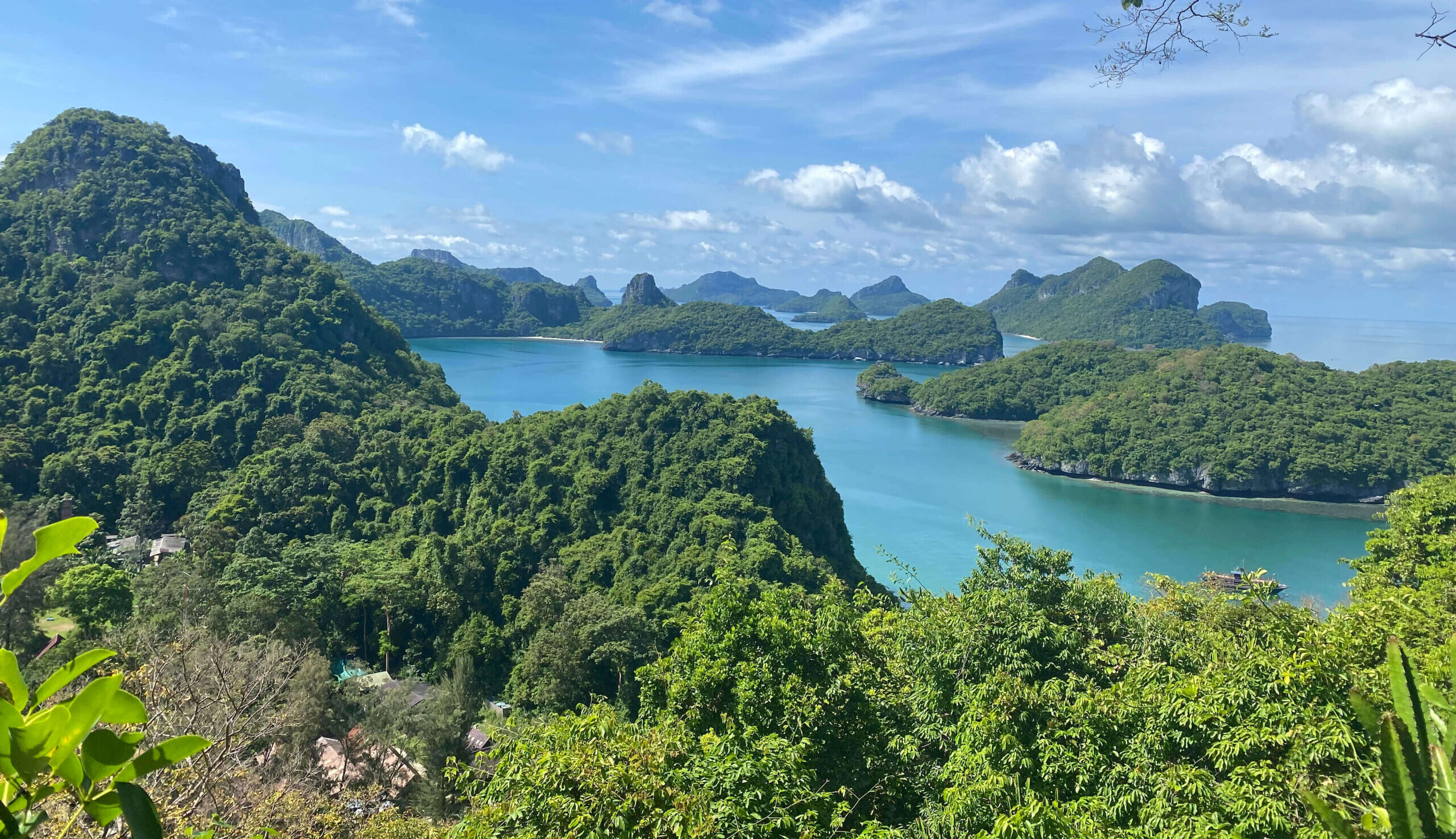 Thailand chain of islands with blue water from a lookout point