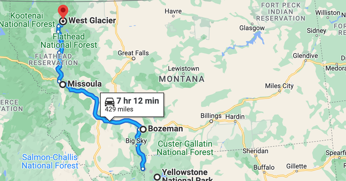 map of 7 day montana itinerary