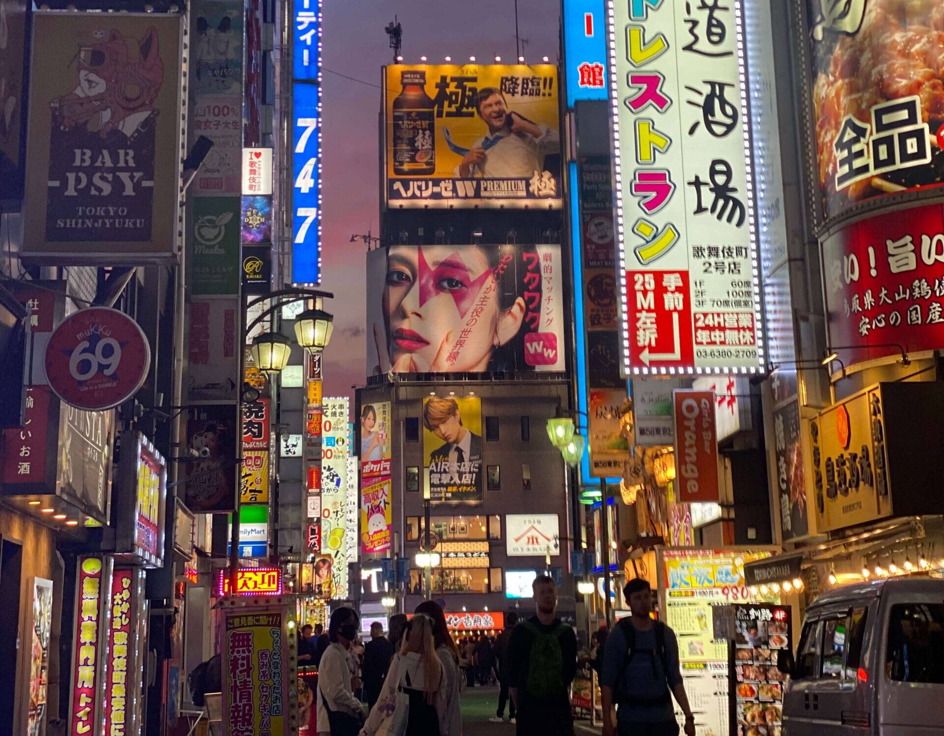 Shinjuku Street at night - neon lights with japanese writing - tokyo 2 day itinerary