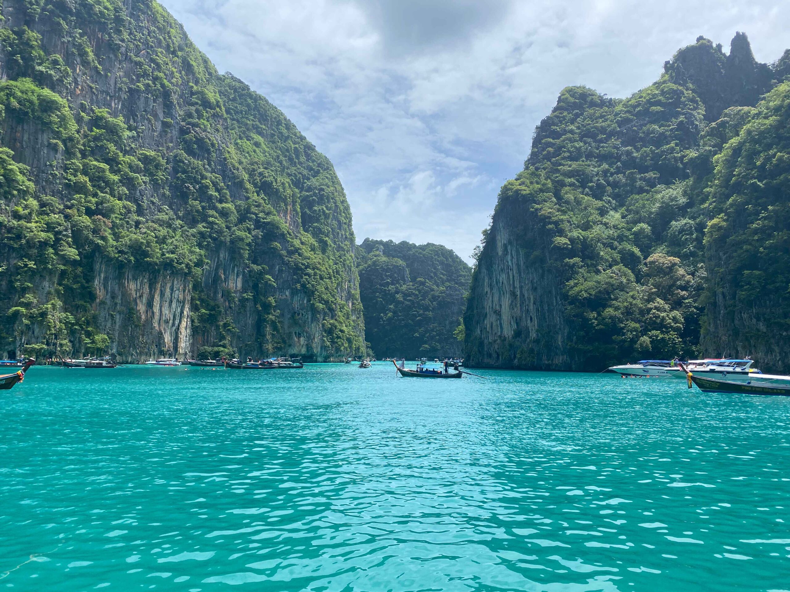 Phi phi islands with blue water and limestone cliffs