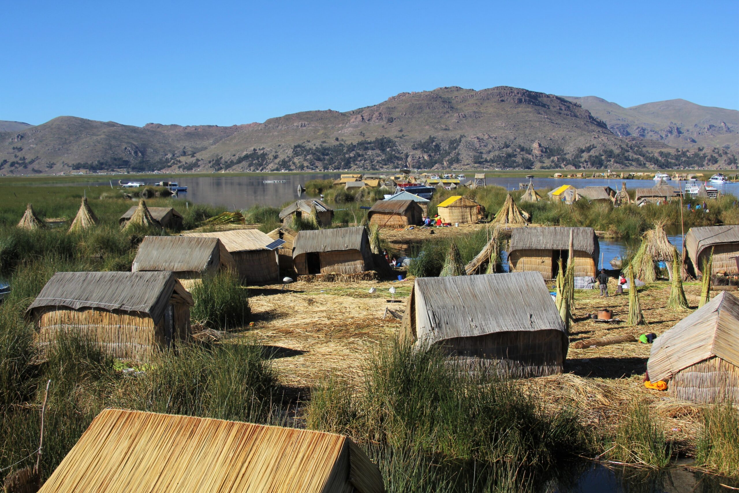 Lake and Village with mountain in Peru