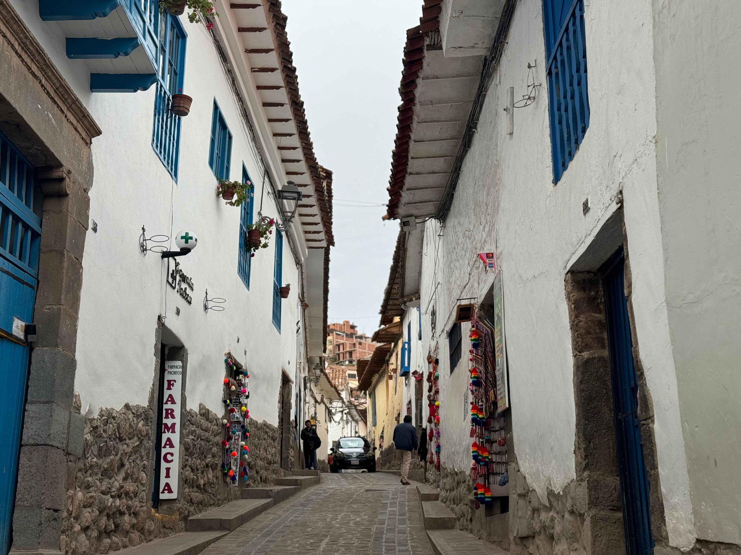 white city street in san blas cusco