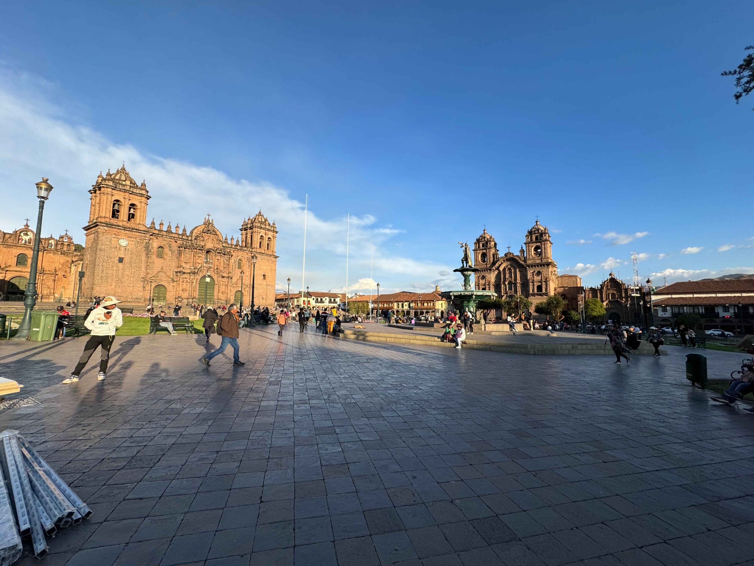 main city square with cathedral and people