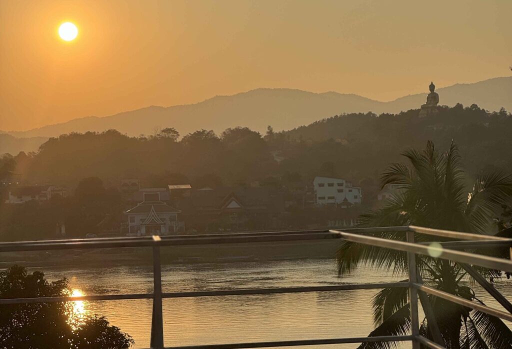 sunset over the mekong river in Huay Xai