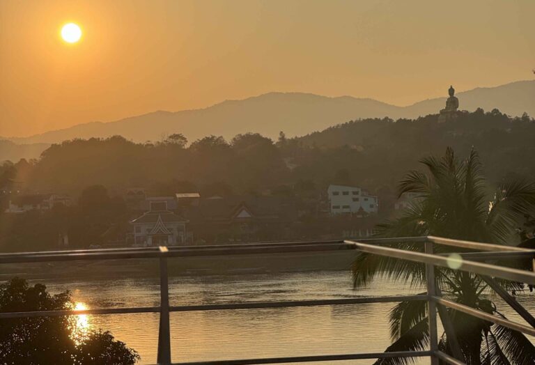 sunset over the mekong river in Huay Xai