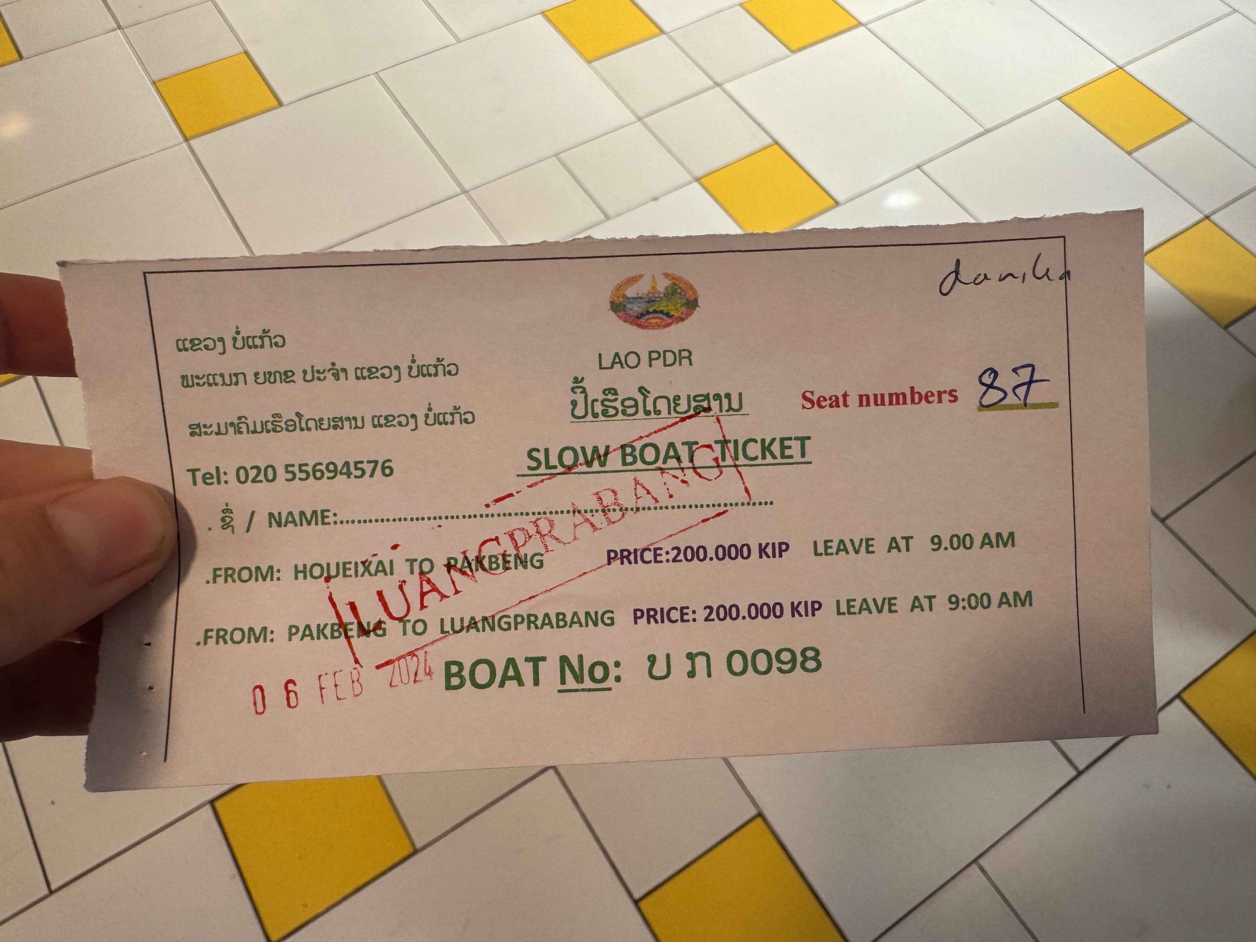 slow boat ticket from Huay Xai to Luang Prabang