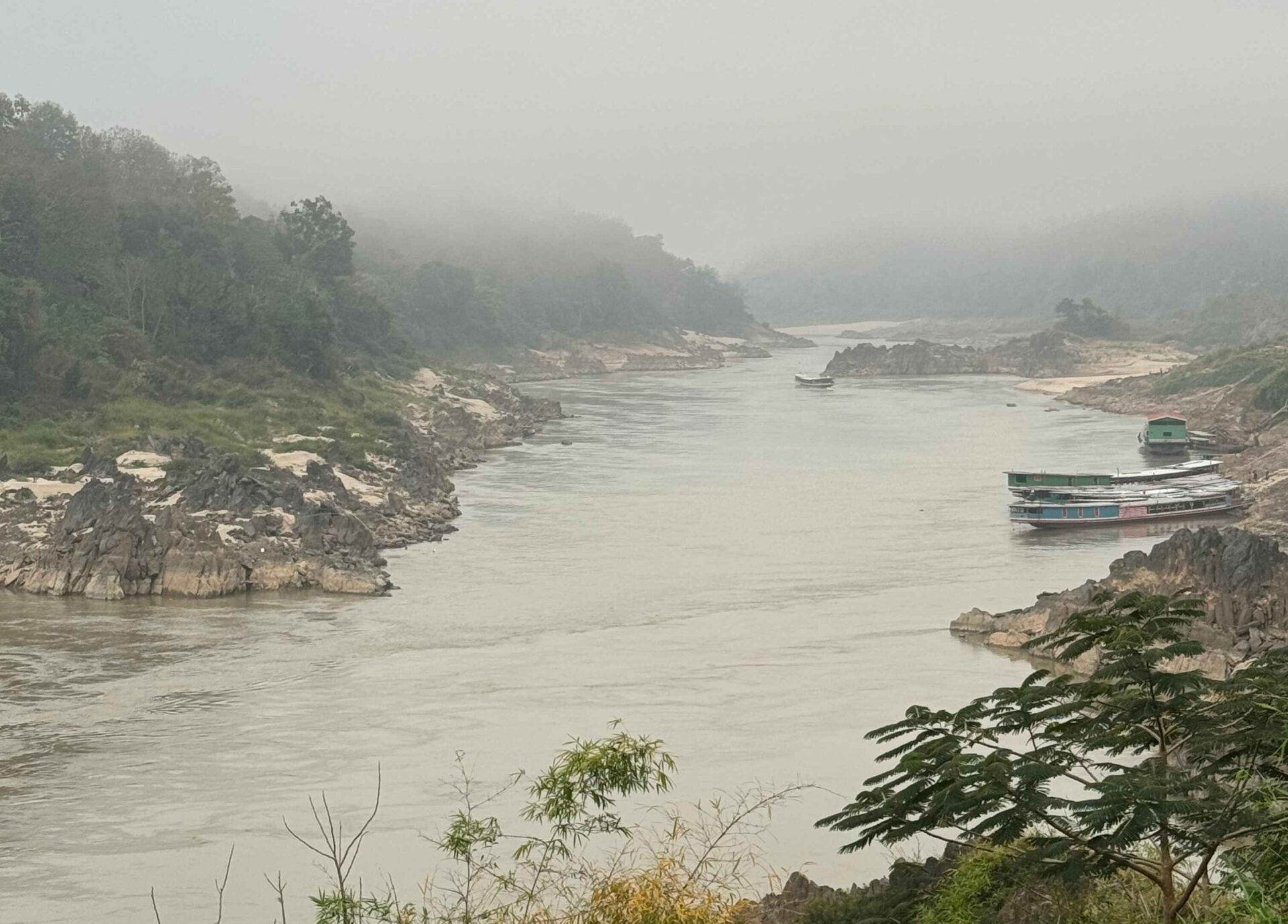 Pak Bang View in the morning with misty fog and a river