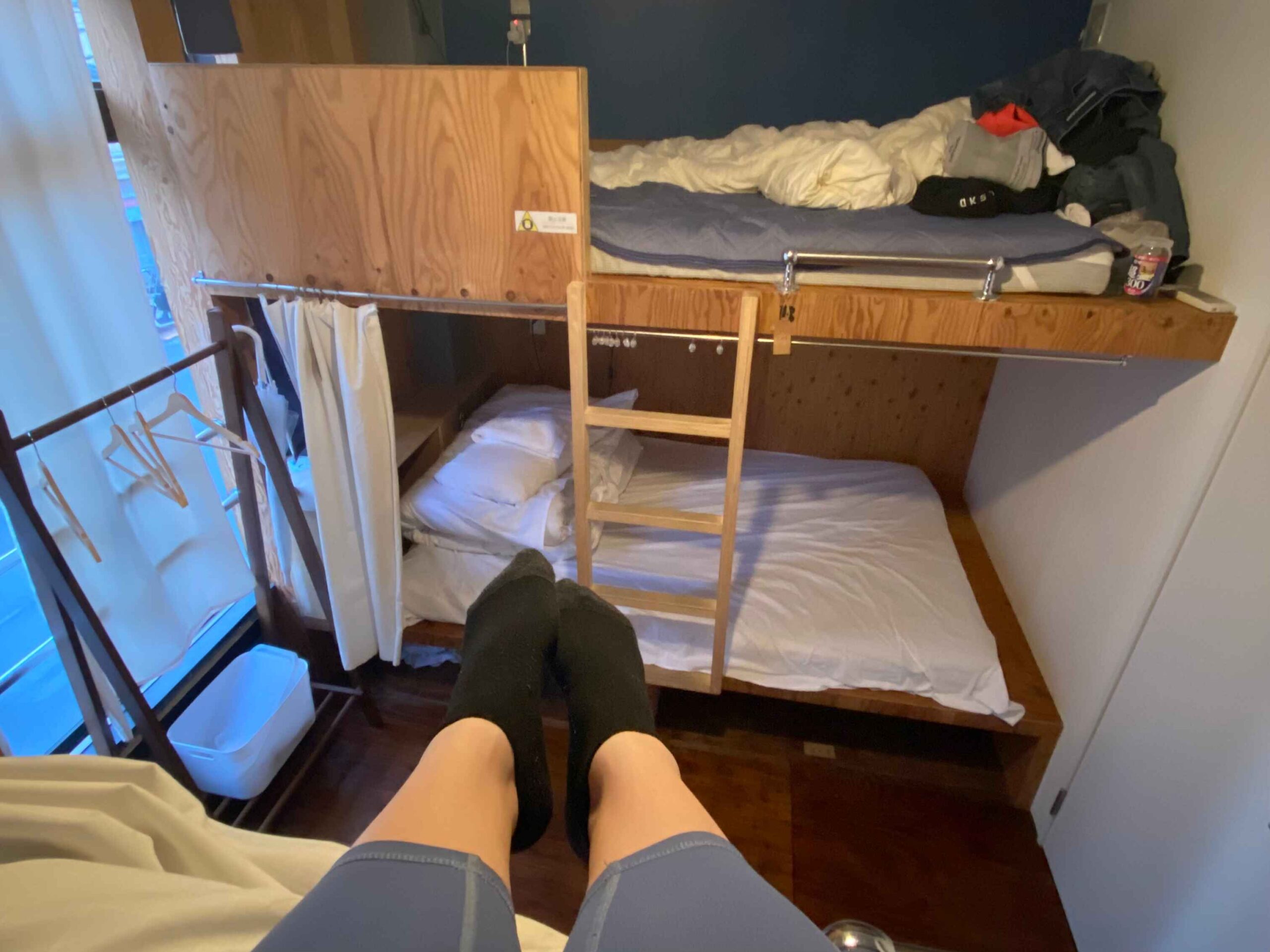 hostel bunk bed in dorm room in japan