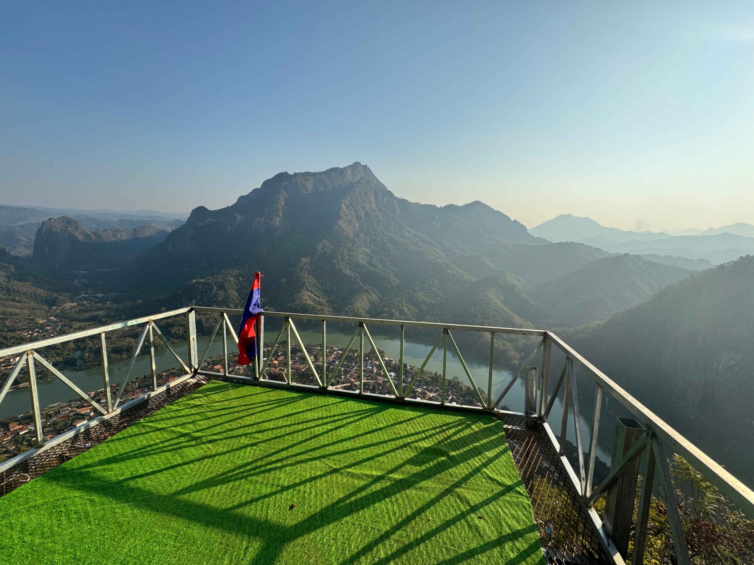 viewpoints in nong khiaw with viewing platform and mountains in the background