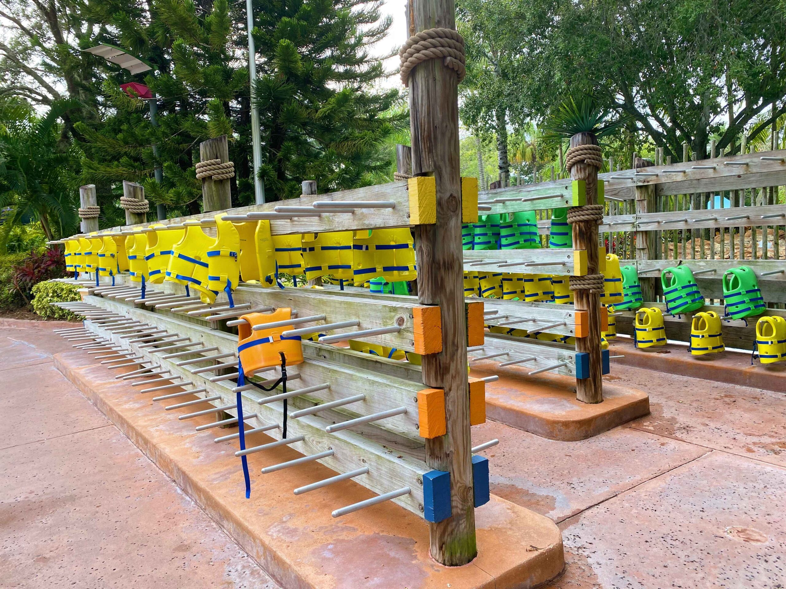 life vest rack at waterpark