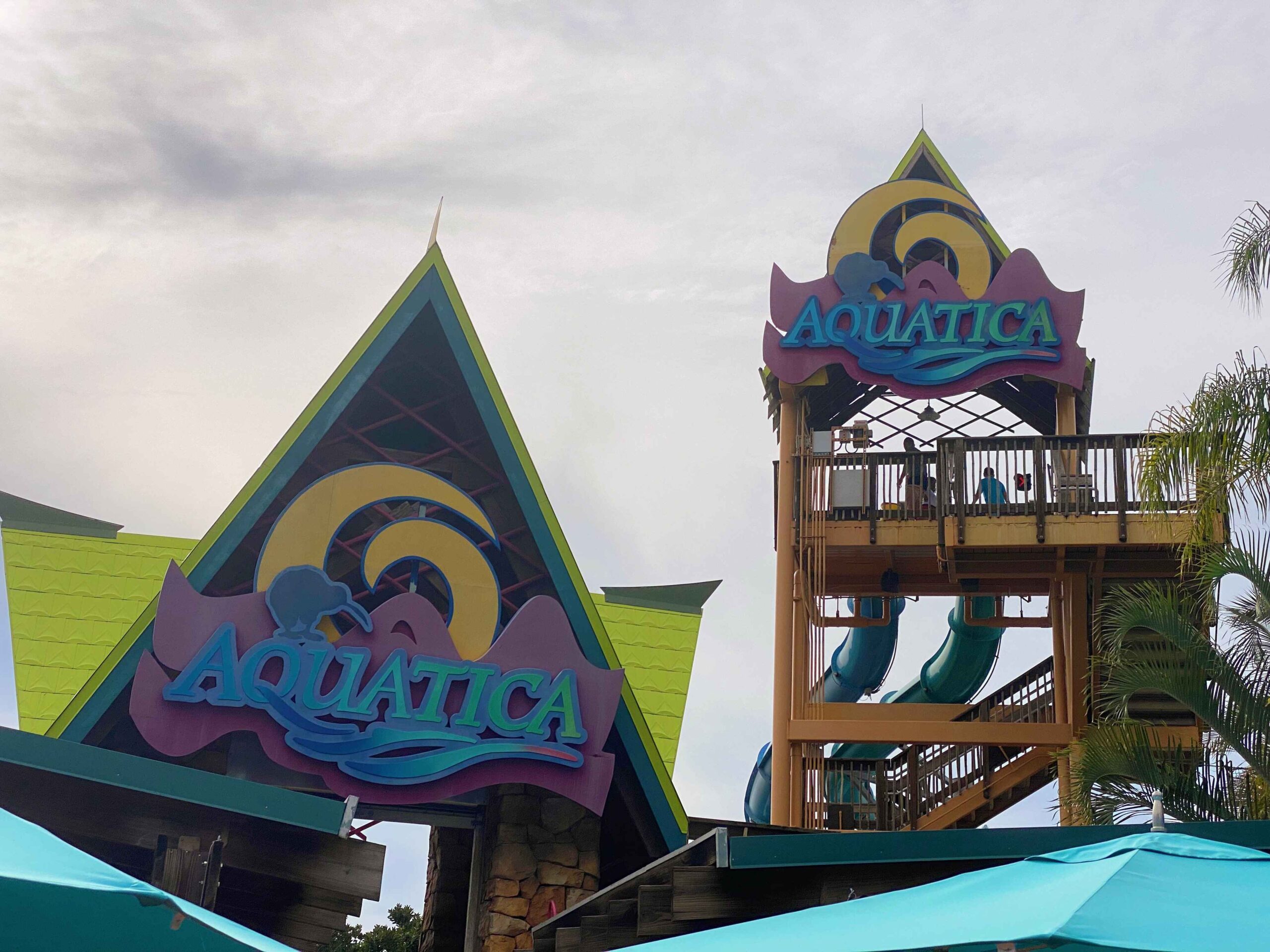 aquatica waterpark entrance with waterslide