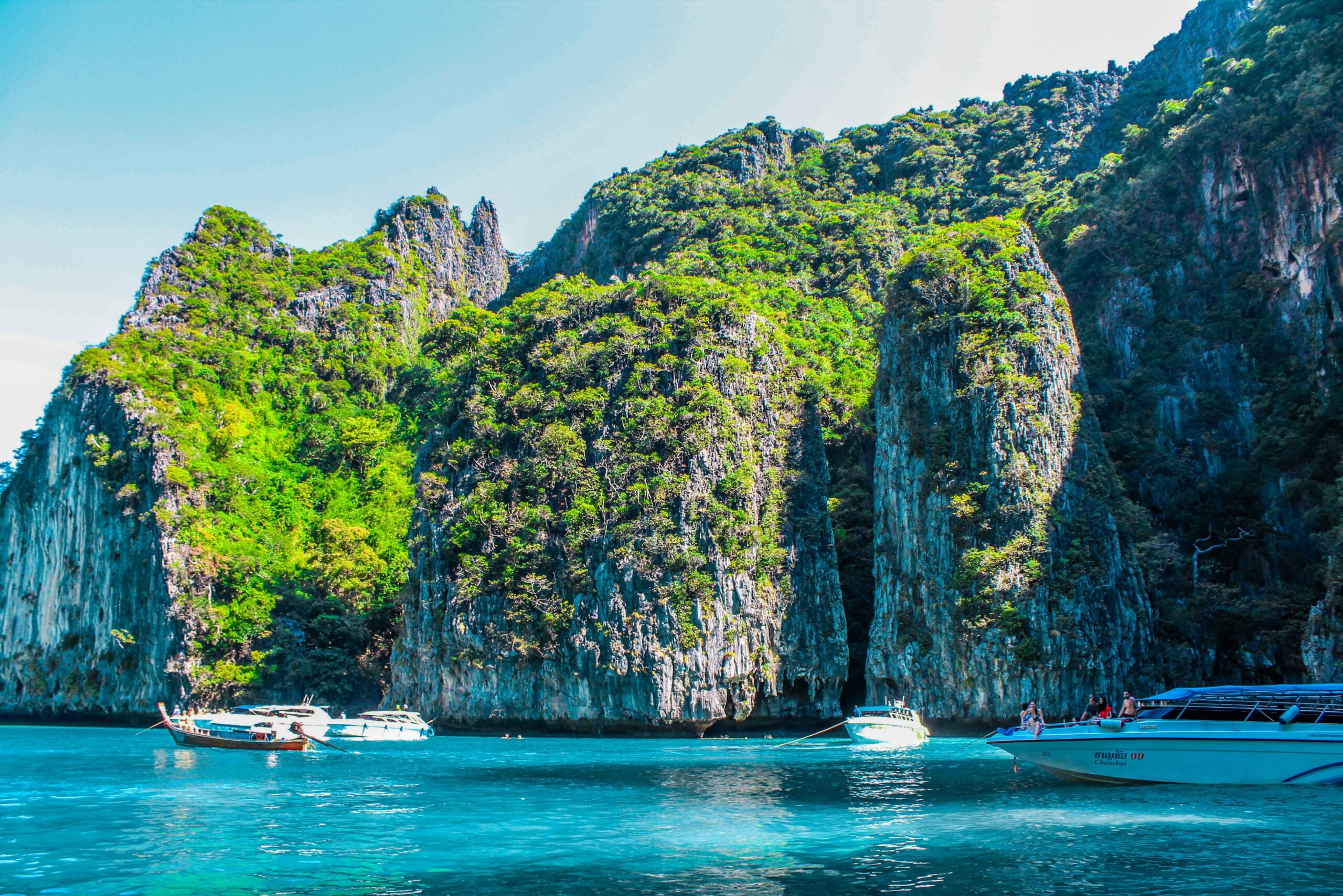 ocean with limestone cliffs on phi phi islands